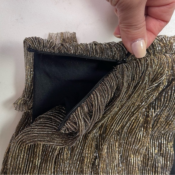 ZARA Gold Silver lurex Metallic Sleeveless Short Crop Top w/Ruffle Front Sz S - Picture 8 of 13